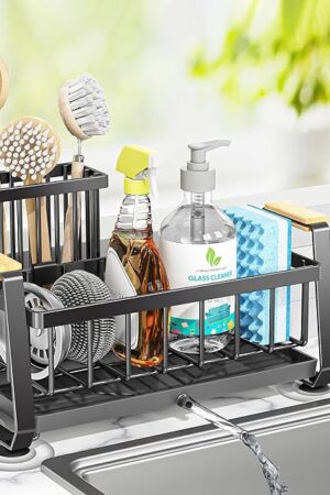 Doasuwish Sponge Holder for Kitchen Sink with Dish Brush Holder, Rustproof 304 Stainless Steel Sink Caddy for Kitchen Countertop Accessories & Storage