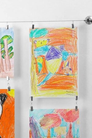 Art Display for Kids Artwork - 10ft Alloy Steel Wire with 48 Clips | Willow & Eva