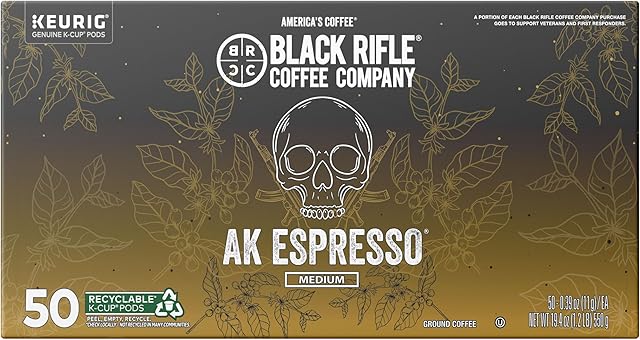 Black Rifle Coffee Company Medium Roast K Cups - Single Serve K Cups Coffee Pods - Kcup Pods Compatible with Keurig 1.0 & 2.0 - Made from Pure Arabica Beans (AK Espresso, 50 Count)