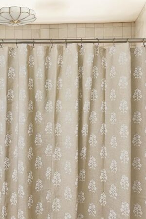 Vintage Neutral Floral Extra Long Shower Curtain – 84" Length, Cottagecore Bathroom Decor, Elegant Botanical Design