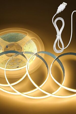 Aclorol COB LED Strip Lights USB Powered 16.4FT/5M 1600Leds Warm White 8mm Width Dimmable COB Tape Light Flexible and Cuttable LED Strip for Bedroom TV Backlight Stairs DIY Lighting CRI85+ 3000K