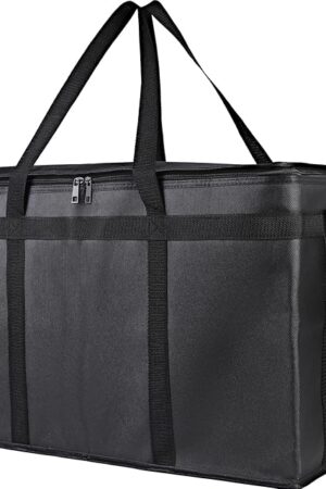 Bodaon Insulated Food Delivery Bag, XXXL Pizza Delivery Bags for Hot and Cold Food, Commercial, Large Capacity Reusable Warming Bag, Catering Cooler Bag for Doordash, Warmers for Parties (Black, 1Pk)