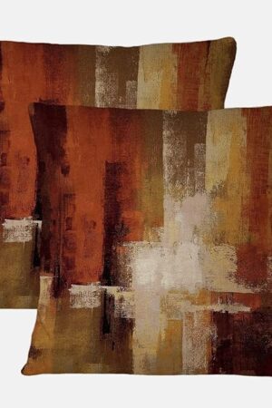 Burnt Orange Abstract Pillow Covers 18x18 Abstract Rust Art Painting Decorative Throw Pillowcase Modern Artwork Square Couch Cushion Cover for Living Room Sofa Accent Home Decor, Set of 2
