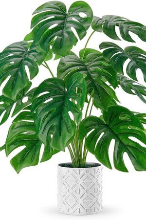 Der Rose Artificial Plants Indoor Large 28'' Fake Monstera Faux Potted Plants Indoor Tall for Home Farmhouse Bedroom Living Room Decor