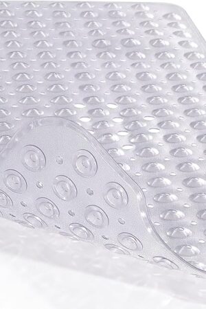 Yimobra Non Slip Bathtub Mat, Super Strong Suction Cups, 40"x16" Extra Long Shower Mat with Drain Holes, Machine Washable Fast Draining Bathroom Floor Mat, Clear Grey