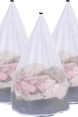3Pcs Mesh Laundry Bags Washing Machine Mesh Wash Bags Jumbo for Delicates Clothes,Bed Linen,Toys with Drawstring Closure Sturdy(3 XXLarge 28 x 26 Inches)