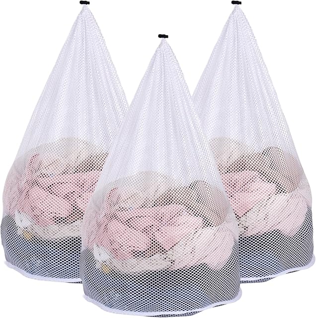 3Pcs Mesh Laundry Bags Washing Machine Mesh Wash Bags Jumbo for Delicates Clothes,Bed Linen,Toys with Drawstring Closure Sturdy(3 XXLarge 28 x 26 Inches)