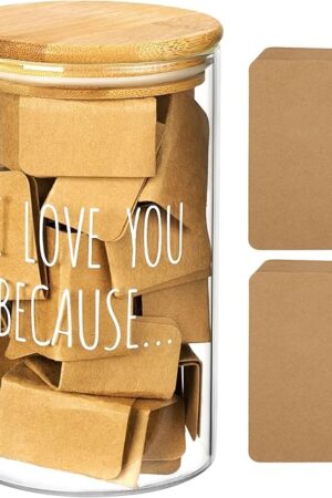 AW BRIDAL 50 Blank Love Notes Memory Jar, Anniversary Birthday Gifts for Boyfriend Girlfriend Husband Wife Mom Dad Friends, Couple Gifts Love You Because Jar for Engagement Bridal Wedding Registry