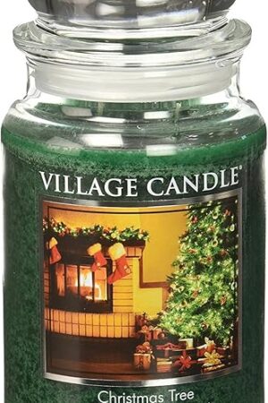 Village Candle Christmas Tree Large Glass Apothecary Jar Scented Candle, (26oz), Green
