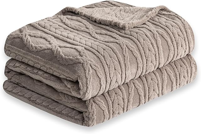 COOVA Taupe Fleece Throw Blanket Sherpa 50x60 Inches