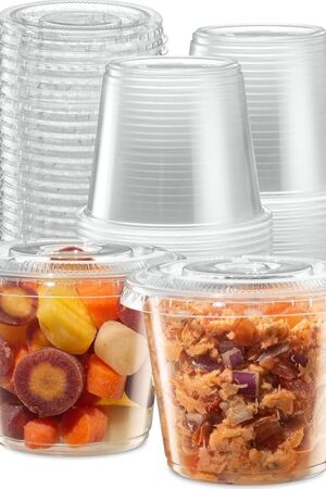 5 oz - 100 Sets Clear Diposable Plastic Portion Cups With Lids, Small Mini Containers For Portion Controll, Meal Prep, Sauce Cups, Slime, Medicine, Dressings, Crafts, Disposable Souffle Cups