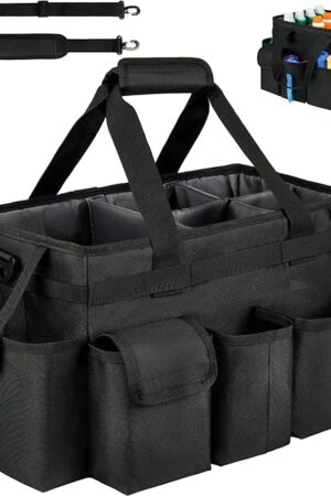 Cleaning Caddy Bag,Large Cleaning Supplies Organizer with Handle for Housekeepers, Black
