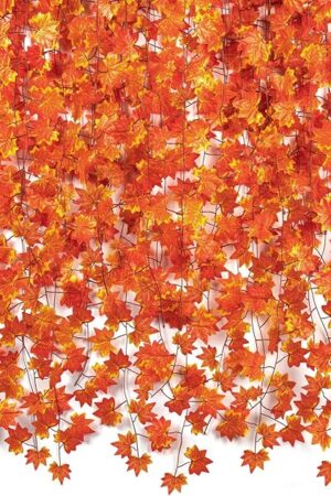 CQURE 5 Pack Fall Leaf Garland,Artificial Fall Vines Autumn Garland Fall Maple Leaves Thanksgiving Decor for Home Wedding Fireplace Christmas