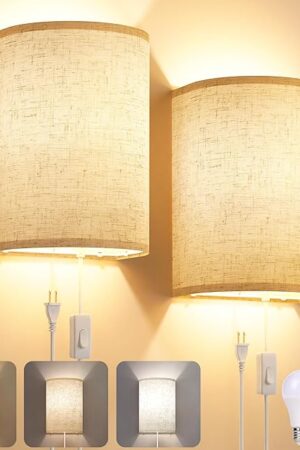 Wall Sconce Wall Lights, Set of Two Plug in Wall Sconces Wall Mount Lamps with On/Off Switch, Stepless Color Temperature
