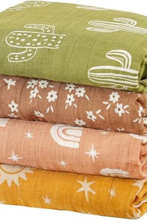 4 Set Muslin Swaddle Blankets Baby Towel Wrap 120x110cm