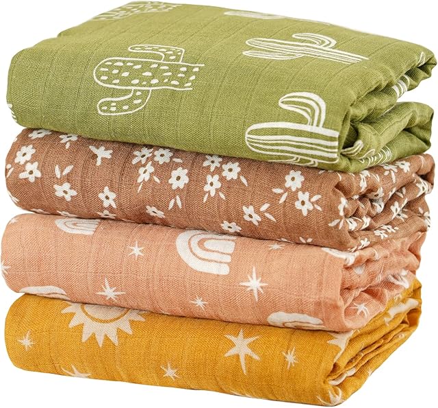 4 Set Muslin Swaddle Blankets Baby Towel Wrap 120x110cm