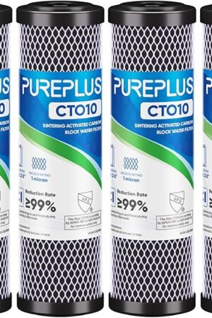 1 Micron 2.5" x 10" Whole House CTO Carbon Water Filter Cartridge Replacement for Under Sink Water Filter System, Dupont WFPFC8002, WFPFC9001, FXWTC, SCWH-5, WHEF-WHWC, WHCF-WHWC, AMZN-SCWH-5, 4Pack