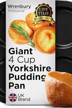 Wrenbury Large Yorkshire Pudding Pan Heavy Duty - Non-Stick for Perfect, Easy Release Puddings 4 inch - Even Heating, Non-Stick Coating Tray - 10 Year Guarantee