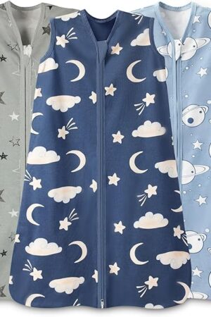 Baby Sleep Sack 6-12 Months,100% Cotton TOG 0.5 Wearable Blanket for Boys and Girls, 3 Pack 2-Way Zipper Lightweight Sleeping Bags for Toddler Newborn Infant