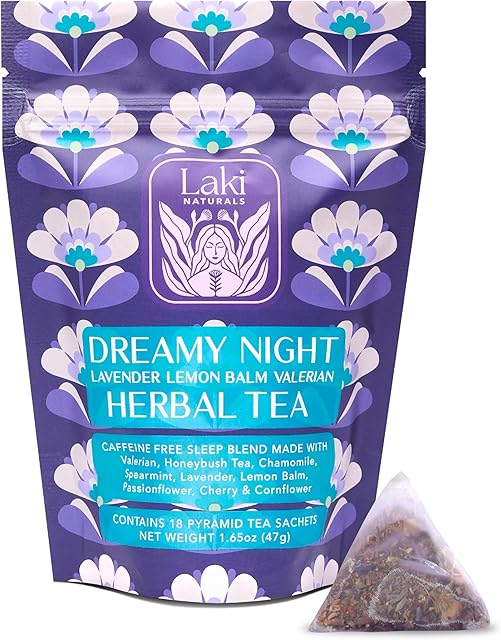 Dreamy Night Sleep Tea - Pack of 18 Tea Bags (1.65 oz) Caffeine Free | with Valerian Root | Chamomile, Lemon Balm | Passionflower, Lavender | Sleepytime Calming Blend | for Bedtime
