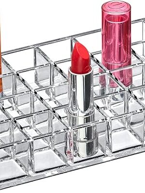 Amazing Abby - Allure - 24-Slot Acrylic Lipstick Organizer, Lipstick Holder, Lip Gloss Holder, Cosmetic Storage Display, Perfect Storage Solution for Drawer and Vanity (Slot Size: 1.0" x 1.0")