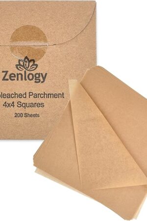 Zenlogy 4x4 Small Parchment Paper Squares (200 sheets) - Unbleached, Non-stick, Pre-cut Parchment Paper - Ideal for Candy Wrappers, Liner Paper, Freezing and Storing, Separating, and Diamond Painting
