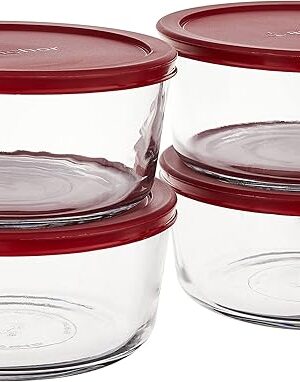 Anchor Hocking 7-Cup Round Food Storage Containers with Red Plastic Lids, Set of 4