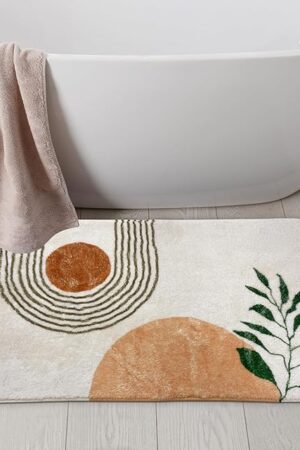 20"X30" Boho Bath Rugs for Bathroom Decor Non-Slip Bath Mat Absorbent Plush Microfiber Soft Carpet Machine Washable Bath Mat for Bathrooms,Showers,Laundry Rooms,White and Green