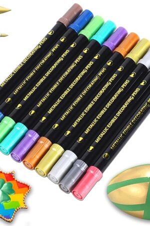 EDIBLE METALLIC MARKERS, 10PCS UPGRADE FOOD GRADE GOLD SHIMMERING PENS FOR COOKIE/CAKE/CUPCAKE/FONDANT/BAKING DECORATING BY PREATOC