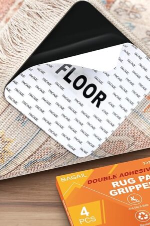 BAGAIL 4 Pcs Rug Gripper Pad, Non Slip Rug Corner Grippers for Hardwood Floors, Strong Adhesive Flexible Carpet Tape, Reusable Under Rug Stickers to Keep Rugs in Place