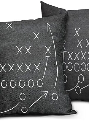 American Football Pillow Cover Set of 2 18x18 Inch Tactics Chalk Blackboard Drawing Cotton Linen Polyester Decorative Throw Pillow Case Cushion Cover for Bedroom Sofa Living Room Couch Chair Office