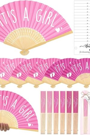 25 Sets Baby Shower Party Favor Guests Baby Shower Fans Folding Handheld Paper Fans Gender Reval Party Prizes Gift Babyshower Souvenirs for Game(Girls)