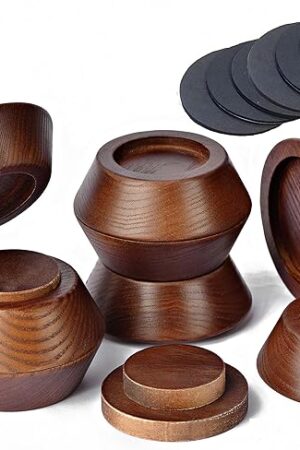 Bed Risers, Furniture Risers (Set of 8-Height 1") Can be Adjusted to 2'' 3''or 4'', Lifts Furniture Risers, Solid Natural Wood Risers, Non-Slip Recessed Hole (Walnut Color)