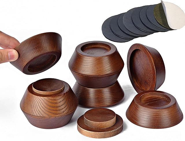 Bed Risers, Furniture Risers (Set of 8-Height 1") Can be Adjusted to 2'' 3''or 4'', Lifts Furniture Risers, Solid Natural Wood Risers, Non-Slip Recessed Hole (Walnut Color)