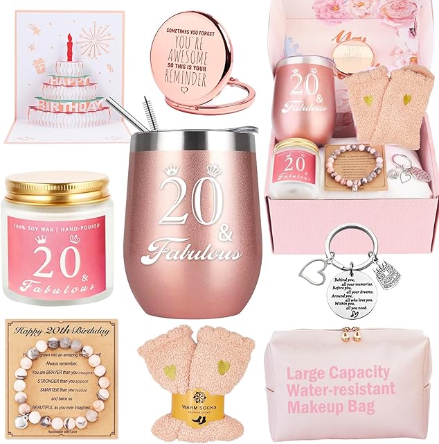 20th Birthday Gifts For Girls, Happy 20th 20 Year Old Girl Birthday Basket Gifts Box for Best Friends Female Daughter Sister Her Girlfriend Coworker Bestie Women Birthday Unique