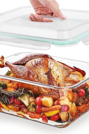 Vtopmart 6.5L/ 220oz/ 27.5cup Extra Large Glass Food Storage Containers with Snap Airtight Lids for Roasting Turkey, Rotisserie Chicken, Baking, Watermelon Storage, BPA Free, Oven Safe, Dishwasher