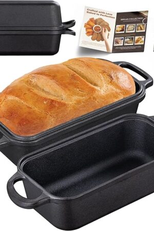 Cast Iron Loaf Pan with Lid 9x5 Inch, 2 in 1 Loaf Pans for Baking Bread, Even Heat Distribution for Sourdough, Homemade Bread
