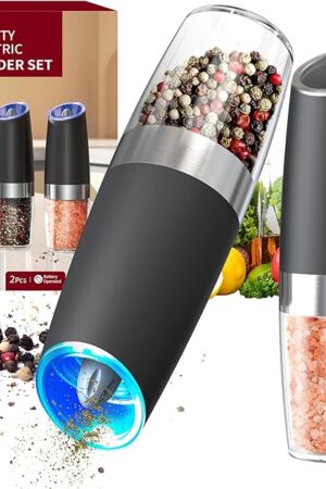 CIRCLE JOY Gravity Electric Salt and Pepper Grinder Set Automatic Salt and Pepper Grinder Set with LED Light, Battery Operated, Adjustable Coarseness, Large Capacity, for Home Kitchen BBQ