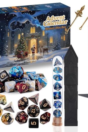 Christmas Advent Calendar 2025, Mystery DND Dice Set Vacation Advent Calendar 24 Days, Surprise D&D Gifts, Suitable for Dungeons and Dragons RPG, MTG, Role Playing Table Game