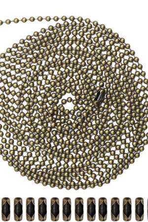 120 Inches Ceiling Fan Pull Chain, Metal Light Pull Chain Extension with 20 Connectors 3mm Bead Ball Chain Pulls Light Fixture Pull Chain DIY Crafts (Bronze)