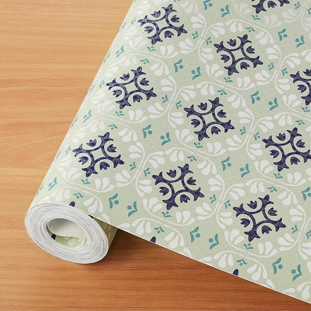 Cooyes Shelf and Drawer Liners for Kitchen Cabinets, Non-Adhesive Cabinet Liners, EVA Waterproof Durable Shelf Paper for Refrigerator, Shelves, Cupboard with European Pattern, Easy to Cut