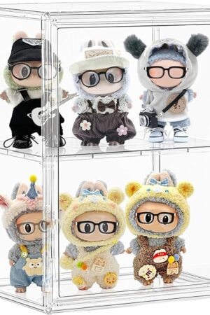 Acrylic Display Case for Collectibles, Clear Storage Bin with 3 Adjustable Layers and 1 Removable Divider, Stackable Clear Storage Box with Magnetic Door for Figures, Home or Office,Large