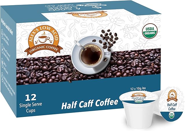 Alex's Low Acid Organic Coffee Single-Serve Pods (12-Pack) - Half Caff