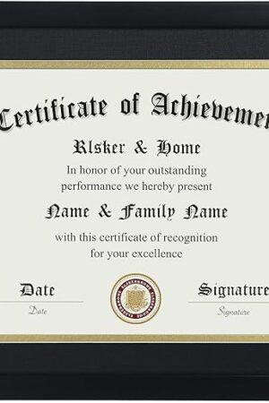 ELSKER&HOME 8.5x11 Certificate Frame - Classic Black Color Frame - Displays Diploma 8.5x11 Inch with Mat - 11x14 Inch Without Mat - For Document/Photo(Double Mat - Matte Black with Gold Rim)