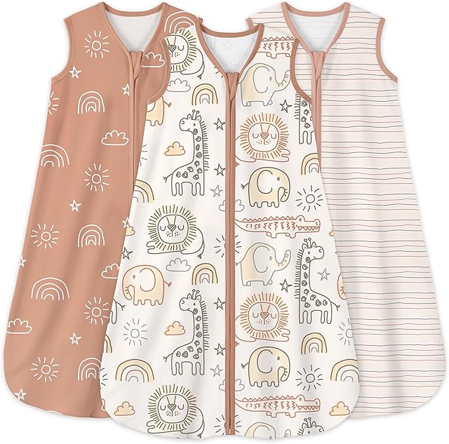 Yoofoss Baby Sleep Sack 6-12 Months 0.5 Tog Wearable Blanket for Baby, 3 Pack 100% Organic Cotton Infant Toddler Sleeping Sack 2-Way Zipper Lightweight Sleep Sack