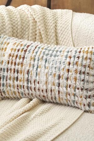 Aeckself Boho Chenille Tufted Pillow Cover 12 x 20 Inch, Rectangle Decorative Lumbar Throw Pillow Cover Neutral Pillowcase for Couch Bedroom Living Room, Orange White