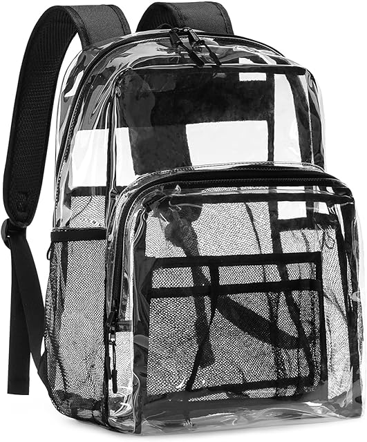 Clear Backpack Heavy Duty, 17 Inch Large TPU Clear Bookbag for Boys Girls Adult, See Through Book Bag Transparent Backpacks with Multiple Pockets for School College Work Casual Sport, Black