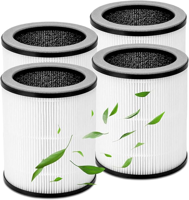 4 Packs P60 Replacement Filters Compatible with TPLMB/YARIKI P60 and Vhoiu KJ50 Air Cleaner Purifier, Part# P60-RF, 3 in 1 Filter of Pre-Filter, Activated Carbon and Premium Filter