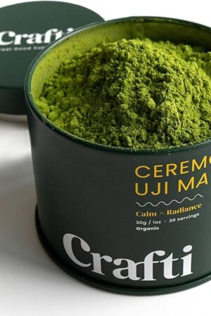Crafti Ceremonial Grade Matcha Powder (Organic) - Unsweetened Authentic Japanese Daily Matcha Green Tea Powder from Uji, Kyoto for Barista-Grade Lattes (30g / 1oz)