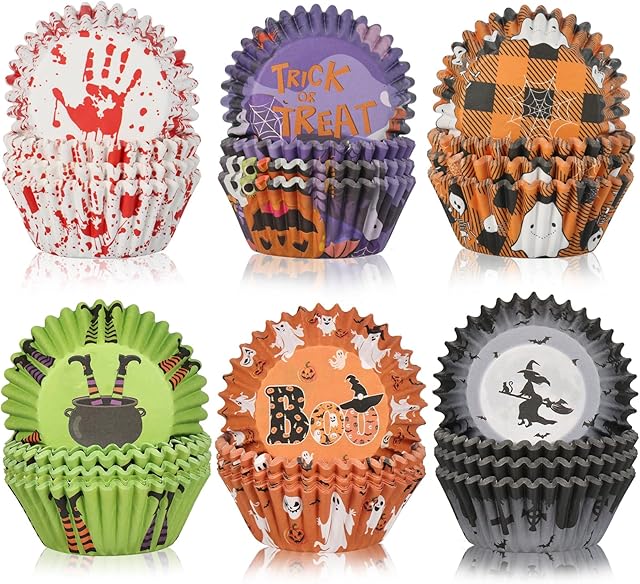 600 Pcs Halloween Cupcake Liners,Ghost Pumpkin Baking Cups for Halloween Party Candy Cake Decorations